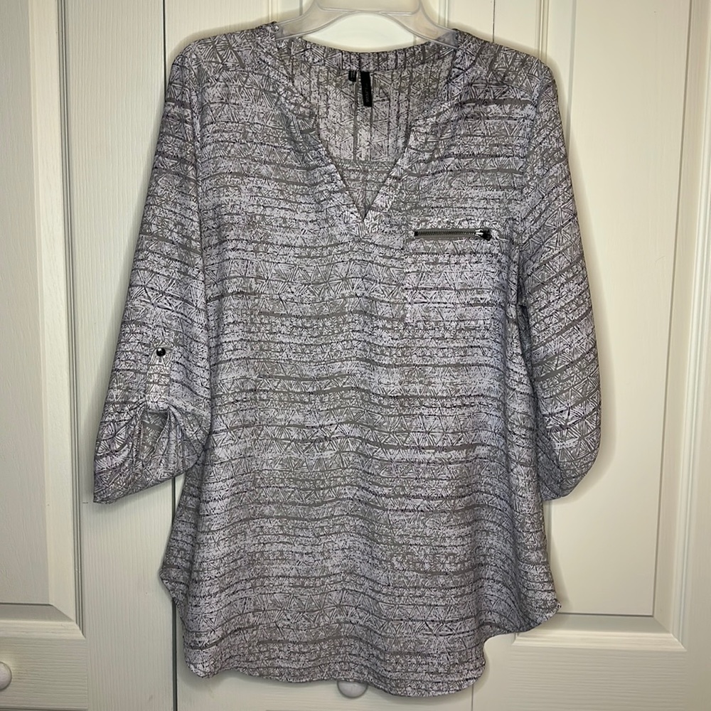 Maurices V-Neck Roll Up Long Sleeve Sheer Tops Size Large